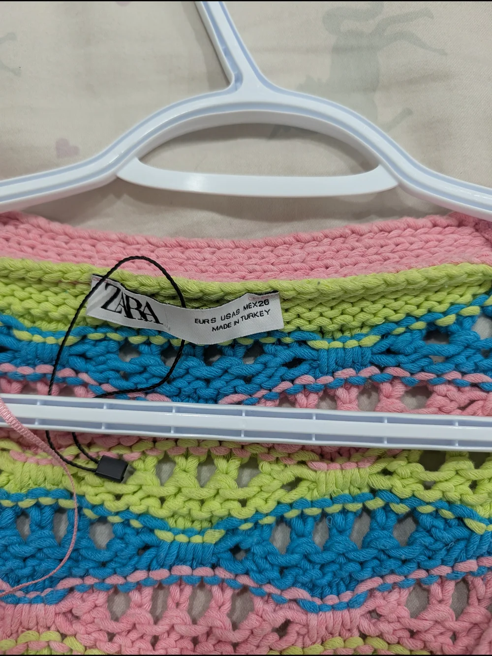 Zara Pink Blue Lime Crochet Tie-Front Cardigan - Picture 2 of 2